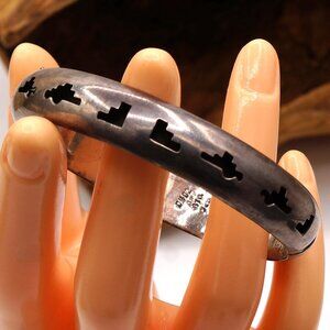 Vintage Southwestern Hollowware Native American Symbolic Silver Bangle